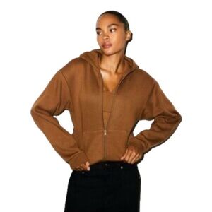 Skims Cotton Fleece Classic Zip Up Hoodie Brown/Tan X-Small